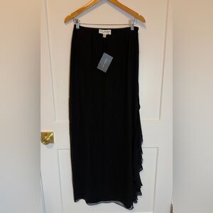 🆕 St. John 100% Silk Black Midi Gathered Ruffle Skirt, New with Tags, Size 6